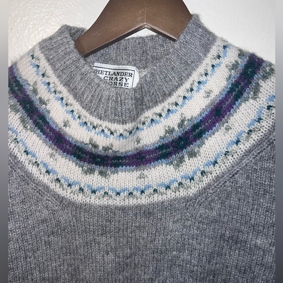 Vintage Shetland Crazy Horse, 100% Wool Gray Sweater Size Small - Picture 3 of 9